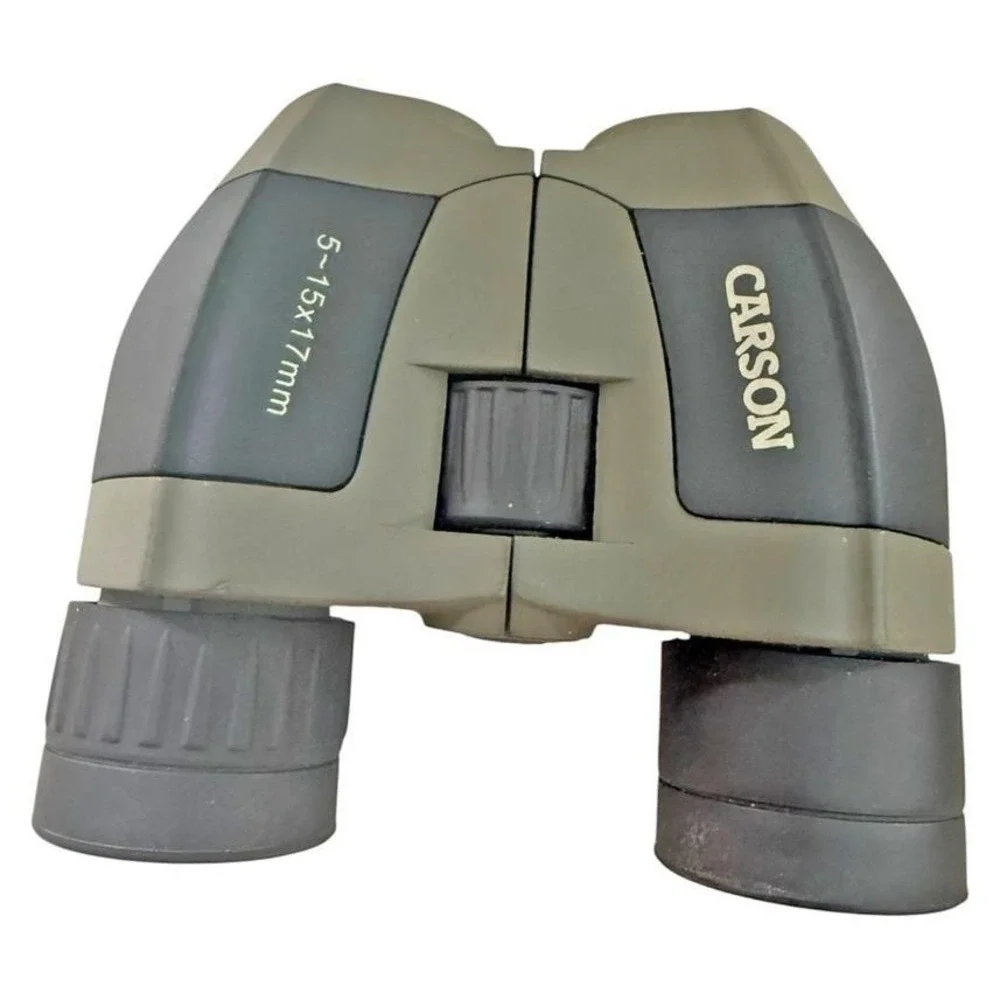 Carson 5-15x17mm Zoom Compact Binoculars Green Rubber Grip with Carrying Case